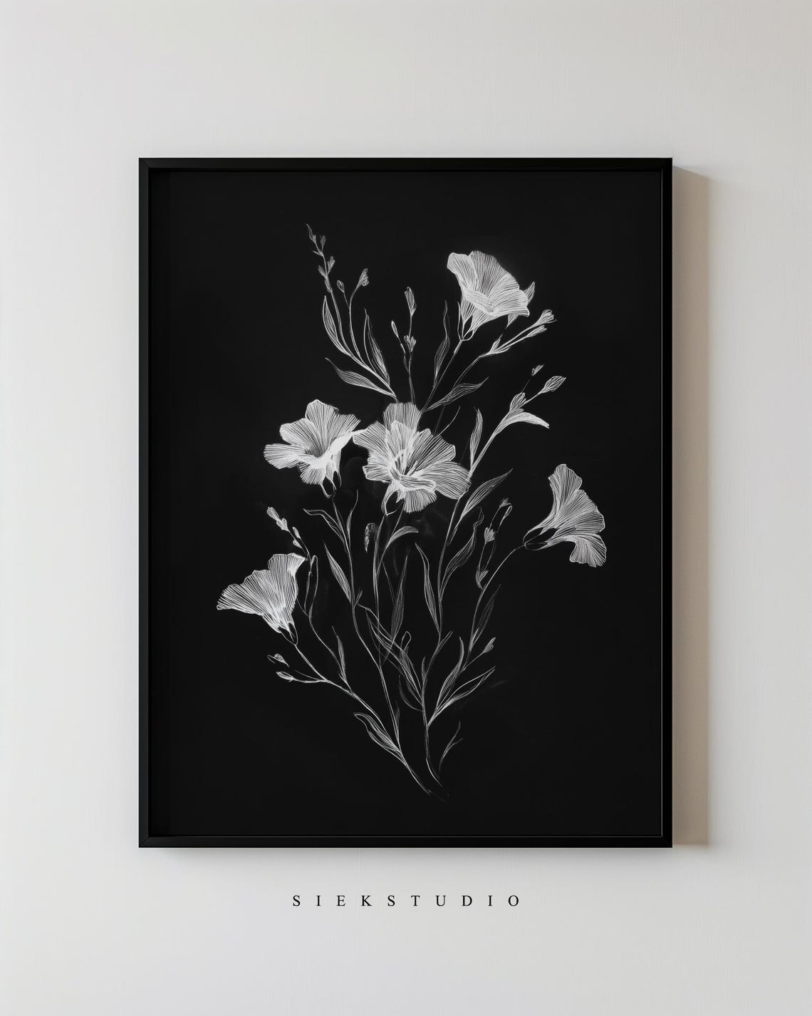 Botanical Black And White Wall Art Minimalist Floral Ink Modern Neutral Flower Bouquet Contemporary Abstract Bloom Artwork Decor