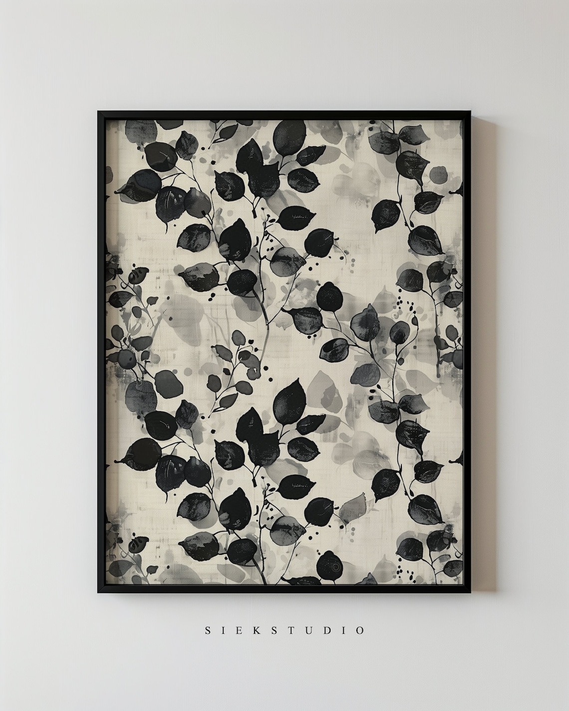 Black Beige Watercolor Leaf Branches Modern Neutral Botanical Art Poster