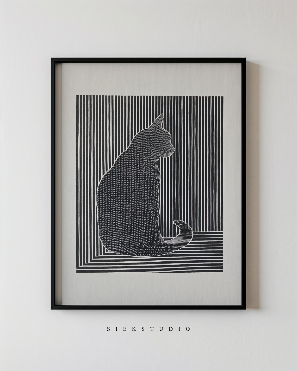 Black Cat Illustration, Minimalist Line Art Print