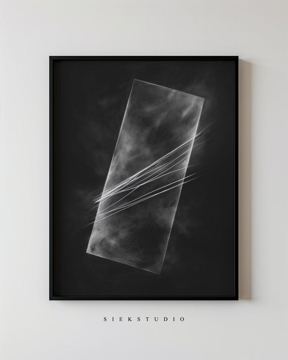 Abstract Black And White Wall Art Minimalist Geometric Modern Line Artwork Dramatic Neutral Shape Contemporary Decor