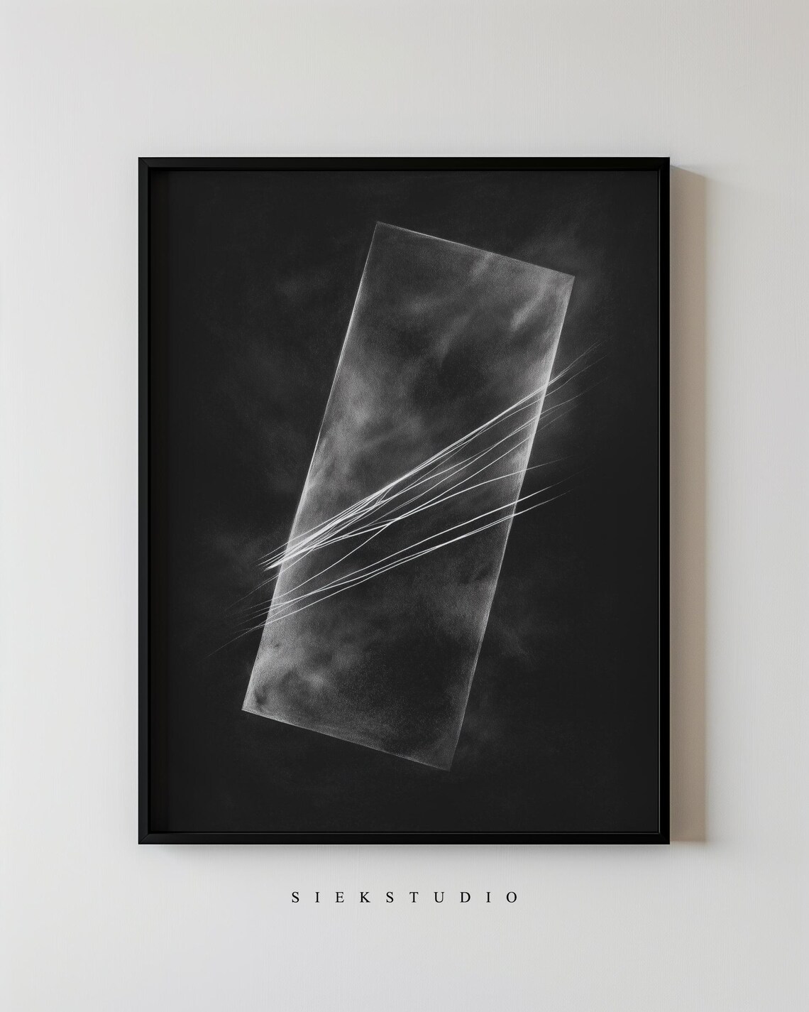Dark Abstract Black Charcoal Streaks Moody Modern Art Poster
