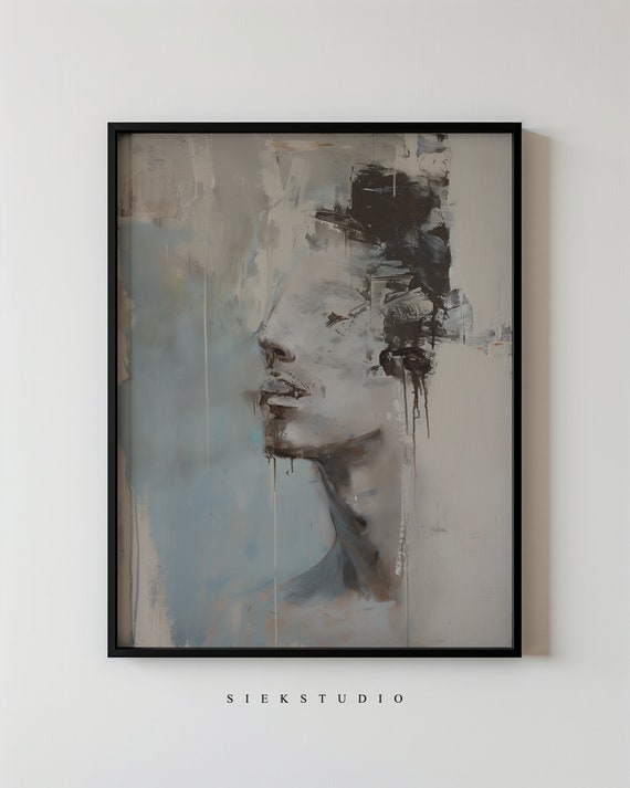 Abstract Portrait Painting Modern Pastel Wall Art Minimalist Neutral Print Living Room Contemporary Decor