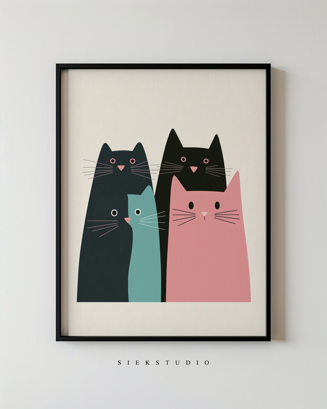 Colorful Cat Art Print, Cute Minimalist Pet Decor