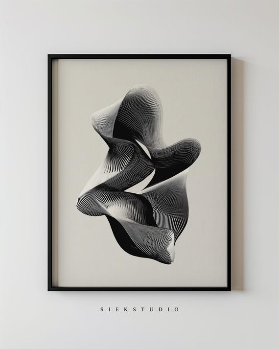 Abstract Line Art Geometric Black And White Minimalist Modern Contemporary Artwork