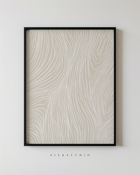 Abstract Minimalist Shape Light Beige Line Drawing Modern Organic Flow Neutral Wall Art For Contemporary Living Room Decor 92