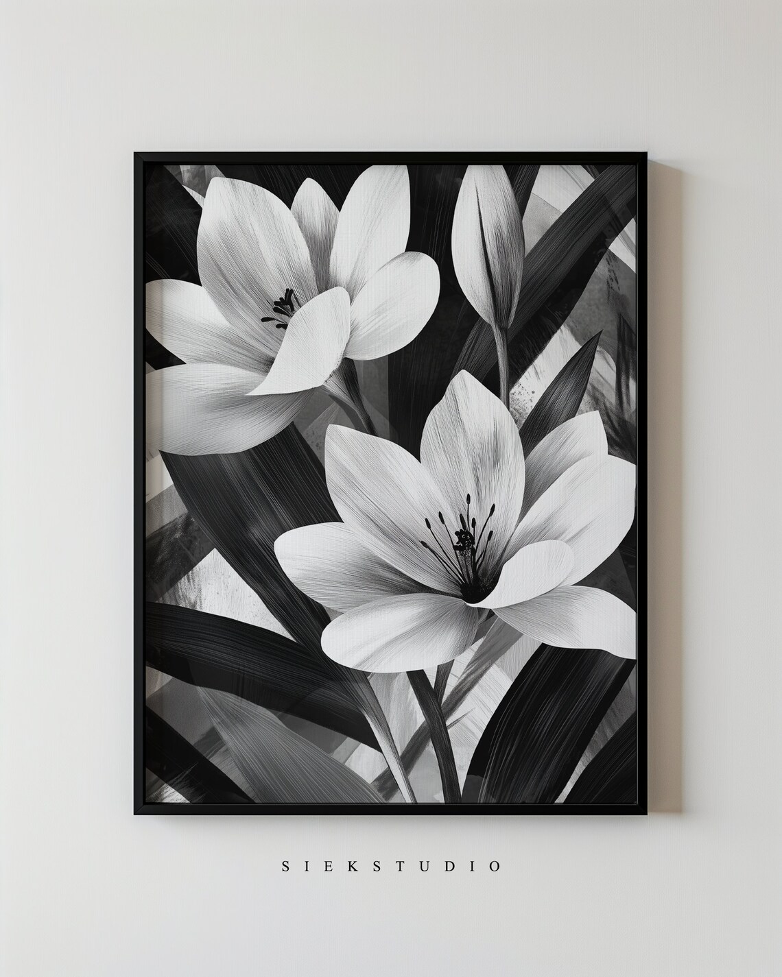 Elegant Black and White Lily Flowers Monochrome Botanical Poster