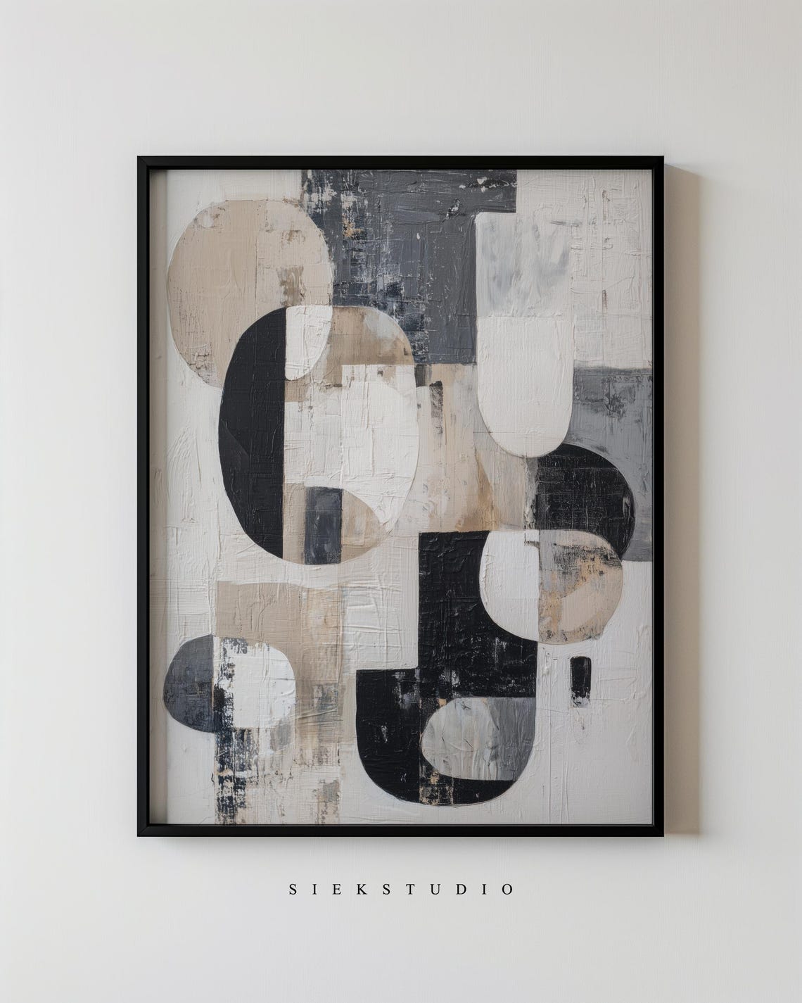 Black Beige And Gray Curved Geometric Abstract Modern Art Poster