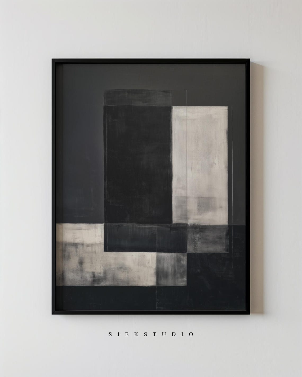 Black And White Grey Minimalist Abstract Art Large Geometric Blocks Neutral Wall Modern Structured Contemporary Tone Decor Print
