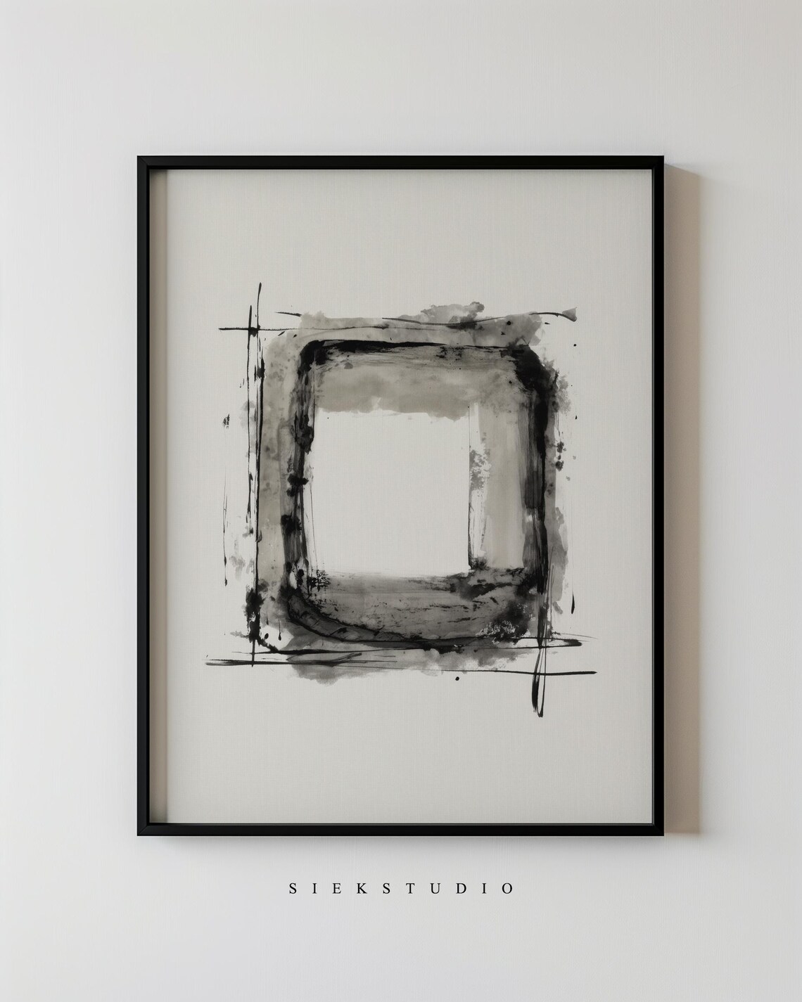 Abstract Ink Wash Square Minimalist Zen Modern Wall Art Gift