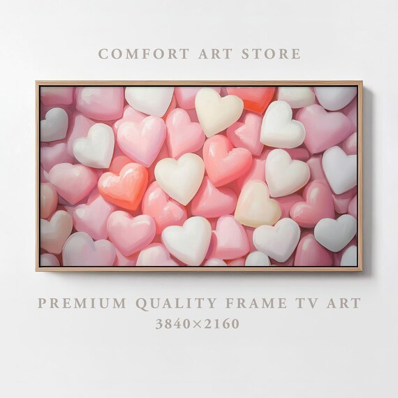 Valentines Day Frame Tv Art Frame Tv Pink Heart Candy Frame Tv Vintage Valentines Nursery Sweet Painting Moody Romantic Home Dcor