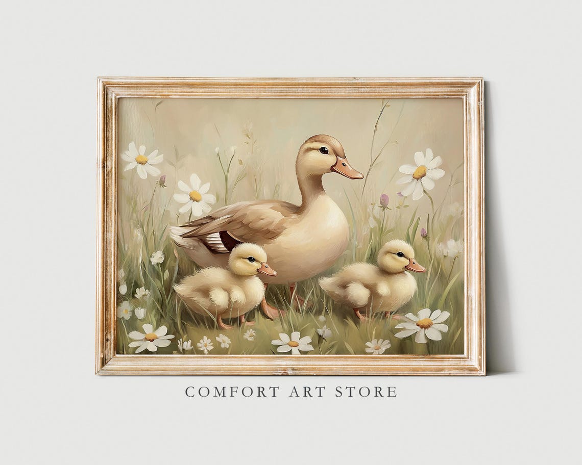Easter Duck Print Cute Easter Ducklings Neutral Spring Wildflower Duck Nursery Easter Wall Art Easter Vintage Animal Rustic Decor - Image 4