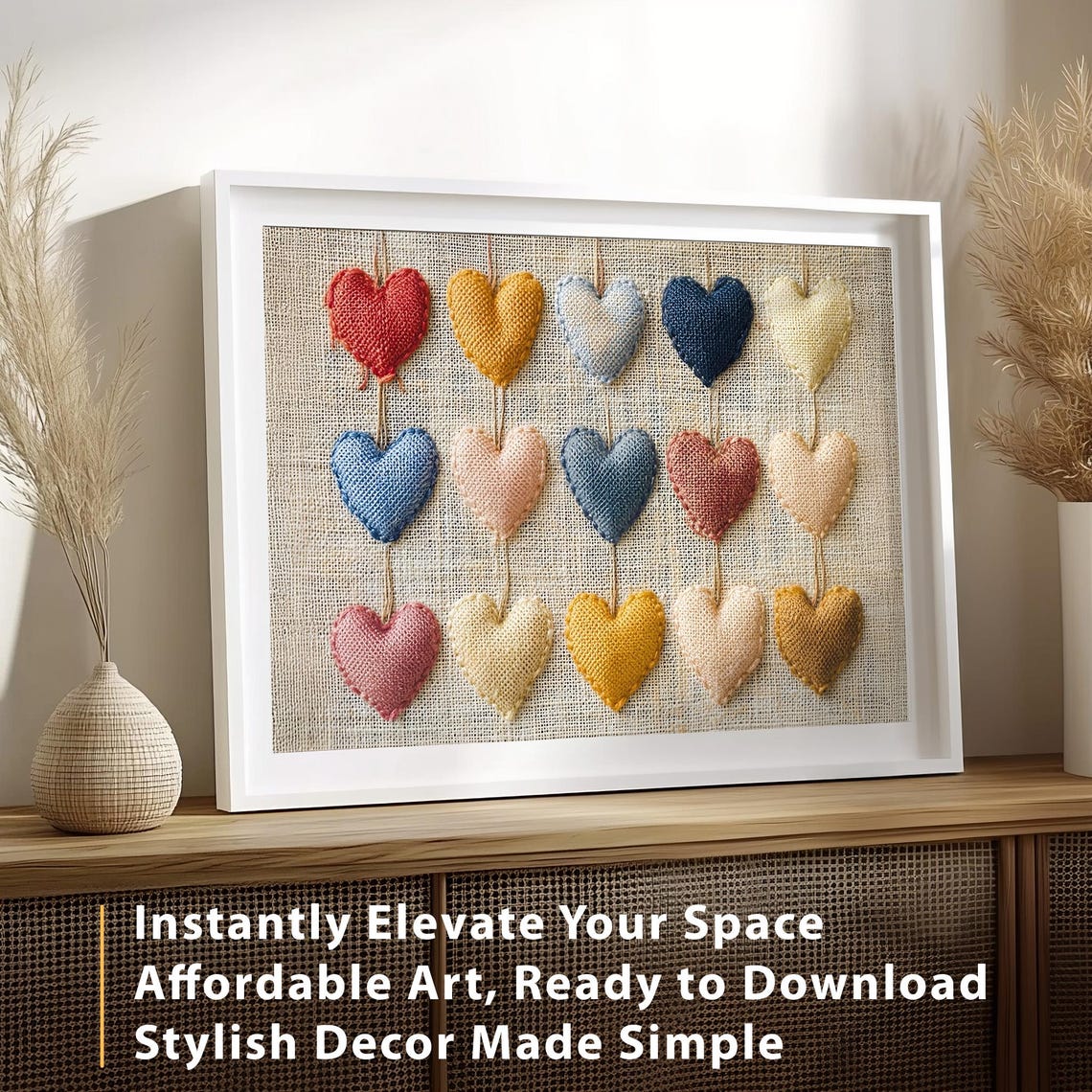 Stitched Fabric Hearts Burlap Farmhouse Rustic Valentine Wall Poster - Image 3