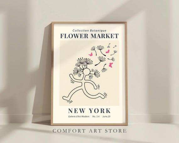 Flower Market Print Gallery Wall Art Botanical Print Dancing Dandelion Art Museum Exhibition Poster Flower Market Abstract Pop Art