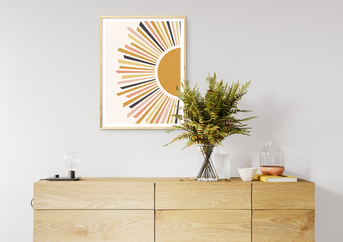 Boho Wall Art Print Boho Wall Decor Mid Century Modern Sunburst Illustration Sun Poster Minimalist Poster Boho Sunrise Art - Image 3