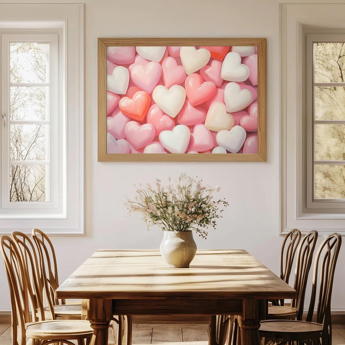 Valentines Pink Candy Hearts Painting Sweet Romantic Gift Wall Art - Image 3