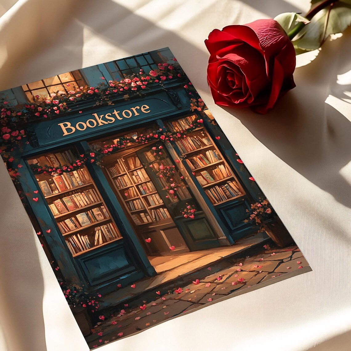Cozy Antique Bookstore Storefront Painting Romantic Book Lover Poster - Image 4