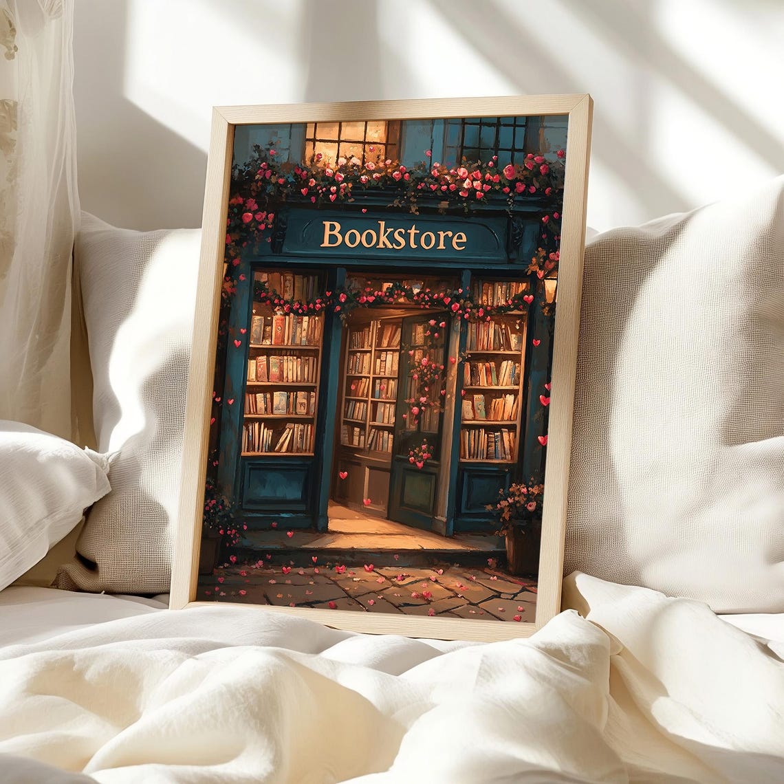 Cozy Antique Bookstore Storefront Painting Romantic Book Lover Poster - Image 3