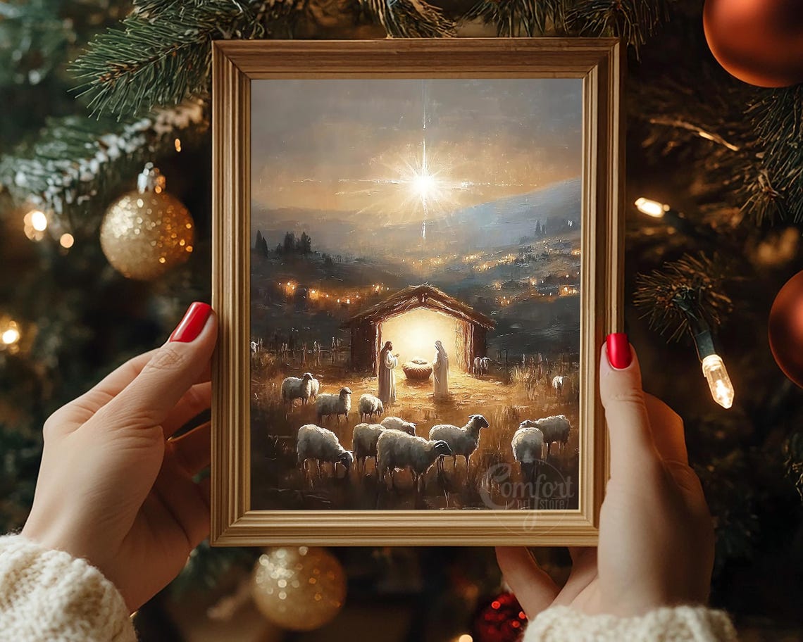 Nativity Stable Under the Star of Bethlehem Night Scene Poster - Image 7