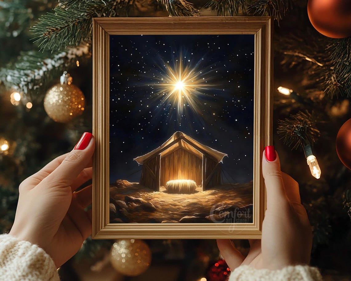 Nativity Stable Under Bright Bethlehem Star Christmas Poster - Image 7