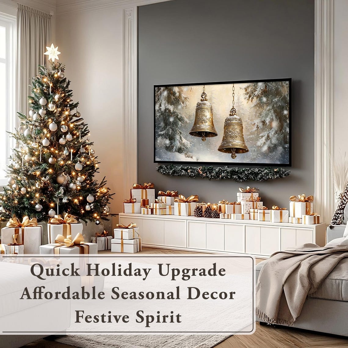 Jingle Bells Frame Tv Art Vintage Christmas Antique Christmas Brass Bells Christmas Painting Christmas Frame Tv Holiday Scene Tv Art - Image 5
