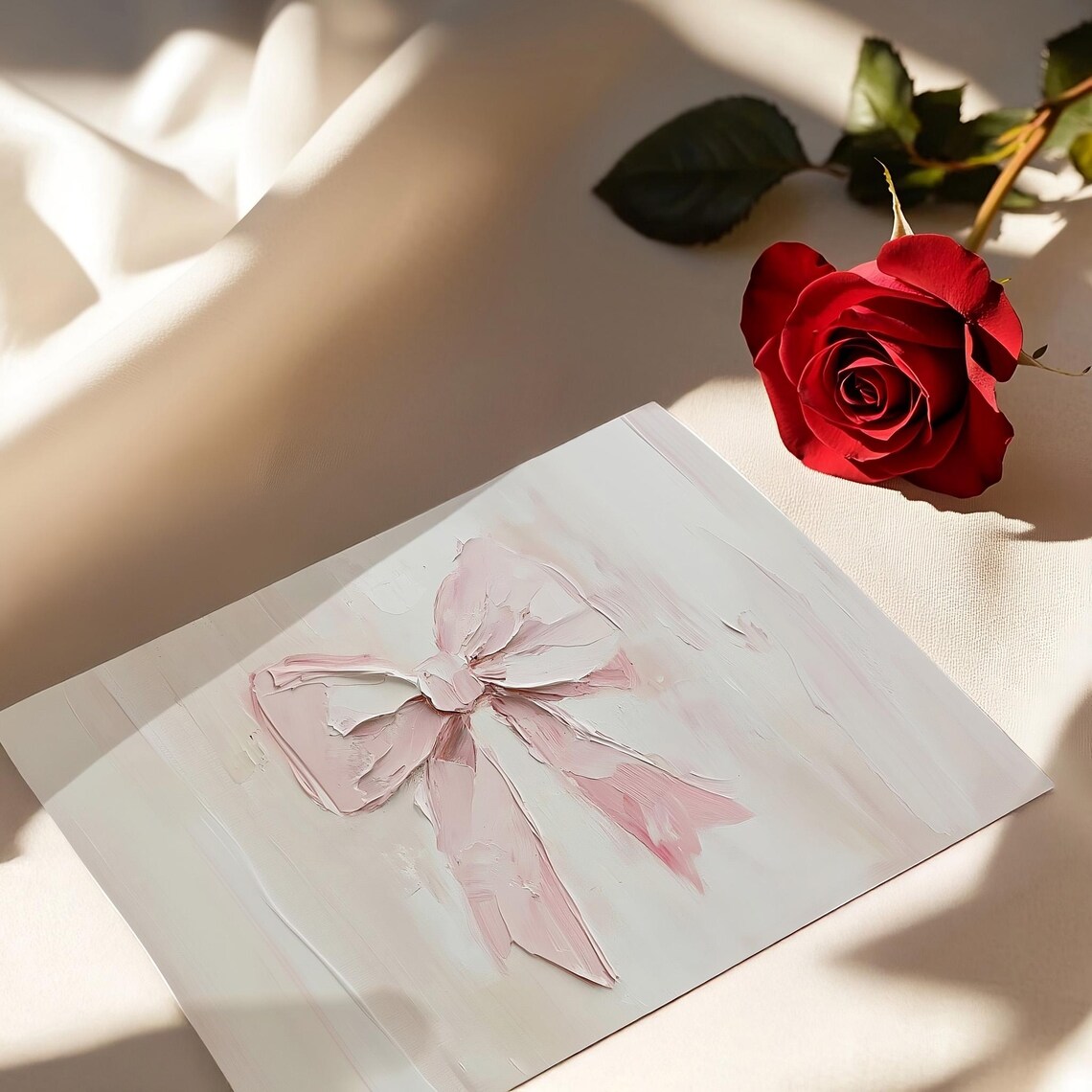 Pink Bow Print, Vintage Oil-Painting Style Art Print - Image 2