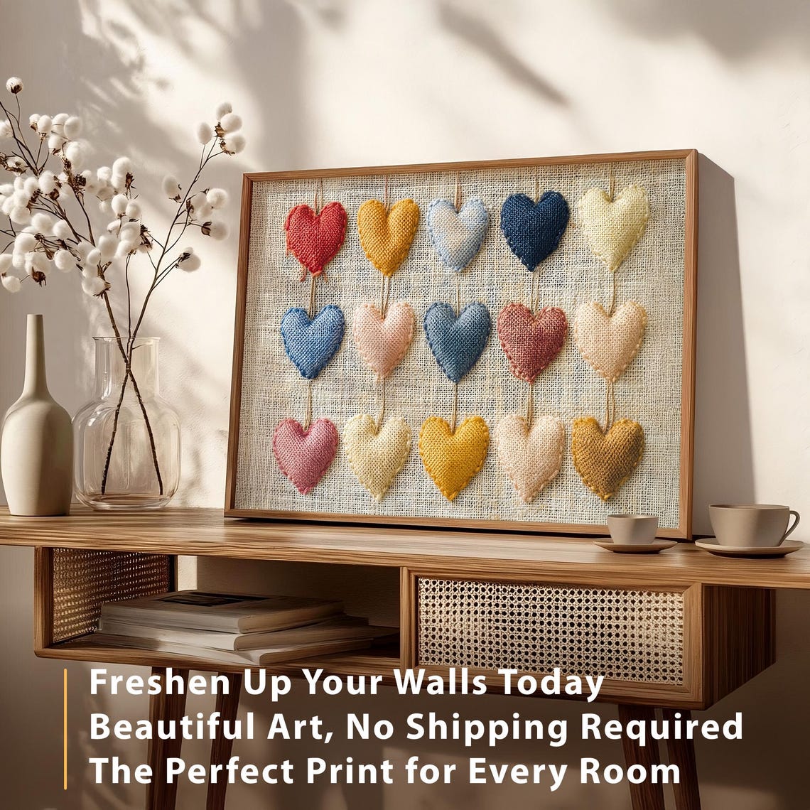 Stitched Fabric Hearts Burlap Farmhouse Rustic Valentine Wall Poster - Image 5