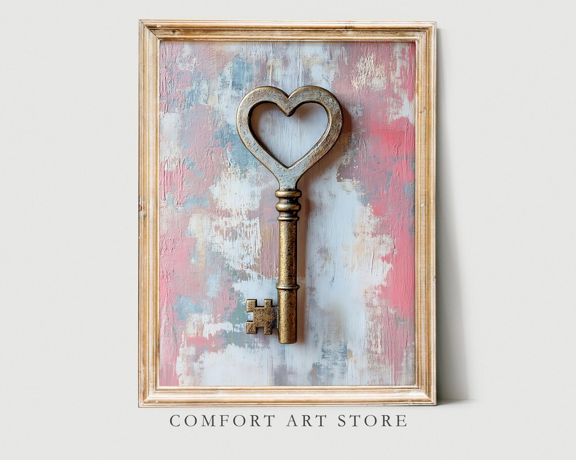 Gold Heart Key Antique Skeleton Key Romantic Pink Art Poster - Image 6