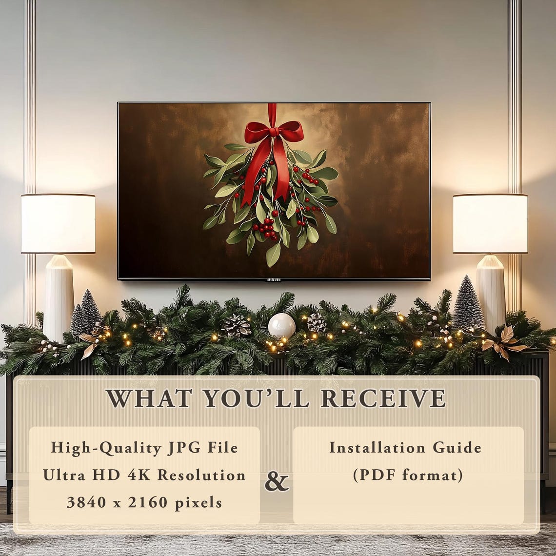 Hanging Mistletoe With Red Berries and Red Ribbon Bow Poster - Image 7