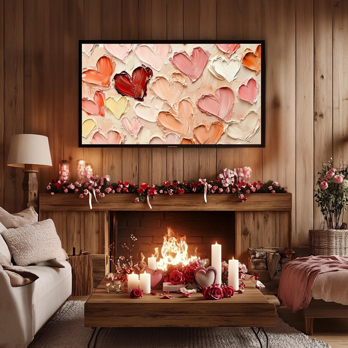Warm Impasto Hearts Painting Frame TV Art Romantic Valentine Poster - Image 3