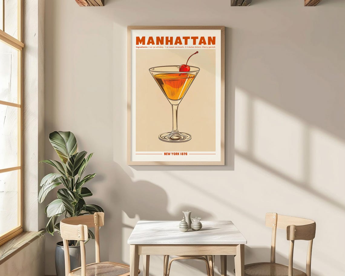Manhattan Cocktail Recipe New York 1876 Retro Bar Decor Poster - Image 4