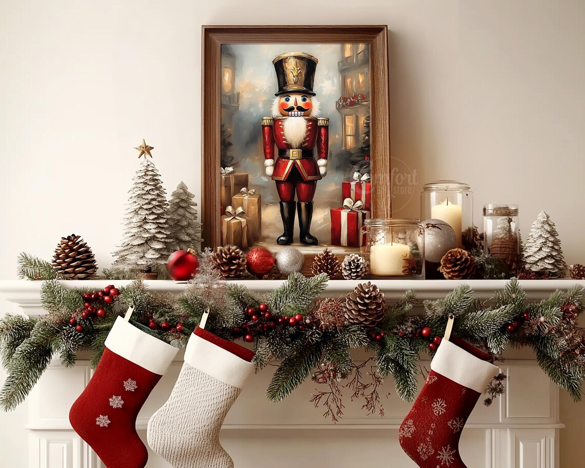Nutcracker Soldier in Red Coat Among Christmas Gifts Wall Art - Image 4