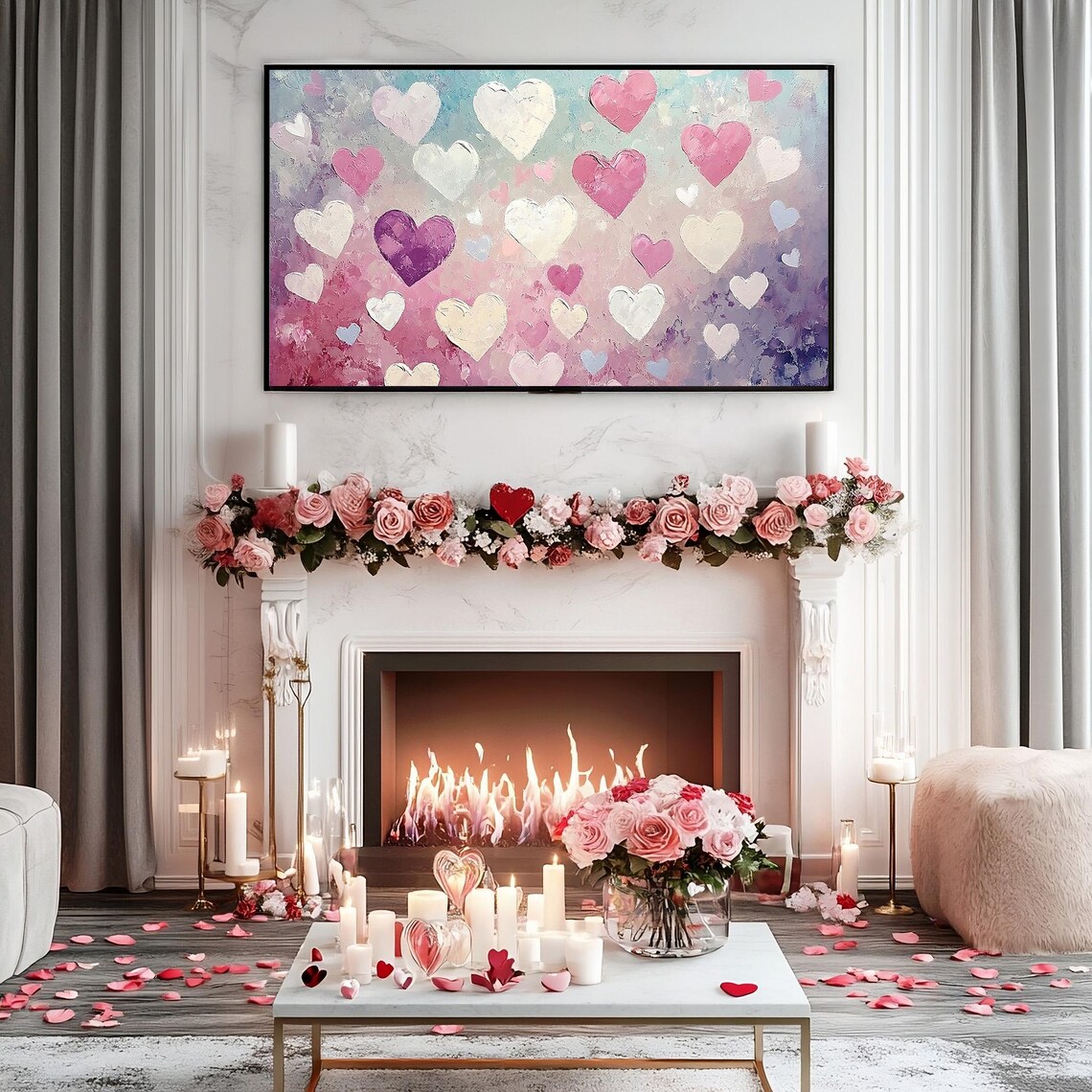Scattered Pastel Impasto Hearts Frame TV Art Dreamy Valentine Poster - Image 4