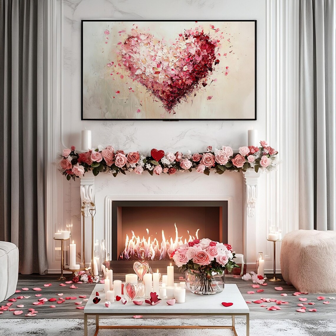Petal Splash Heart Impasto Frame TV Art Romantic Valentine TV Poster - Image 3