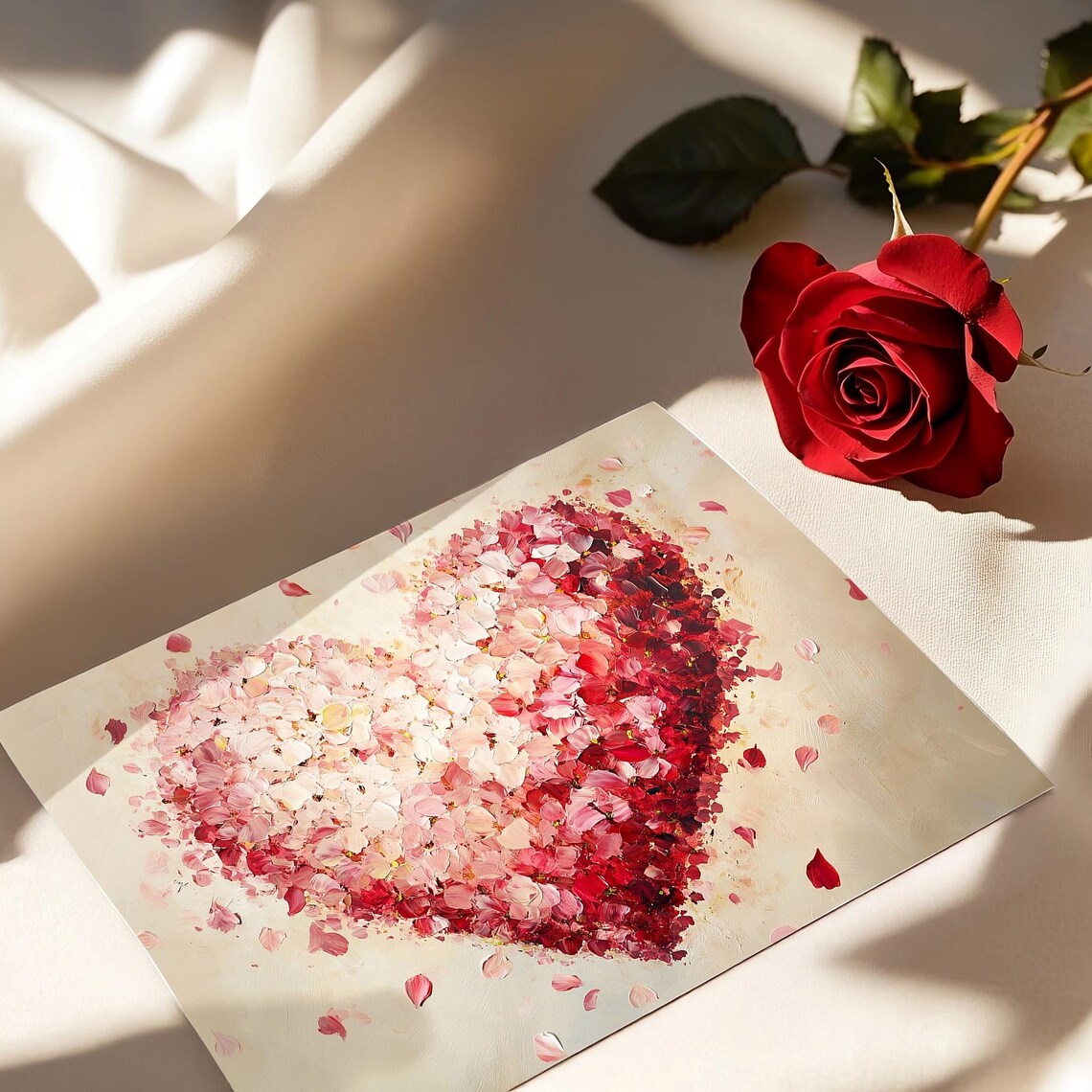Red Pink Petal Heart Oil Painting Romantic Valentines Day Decor Poster - Image 6