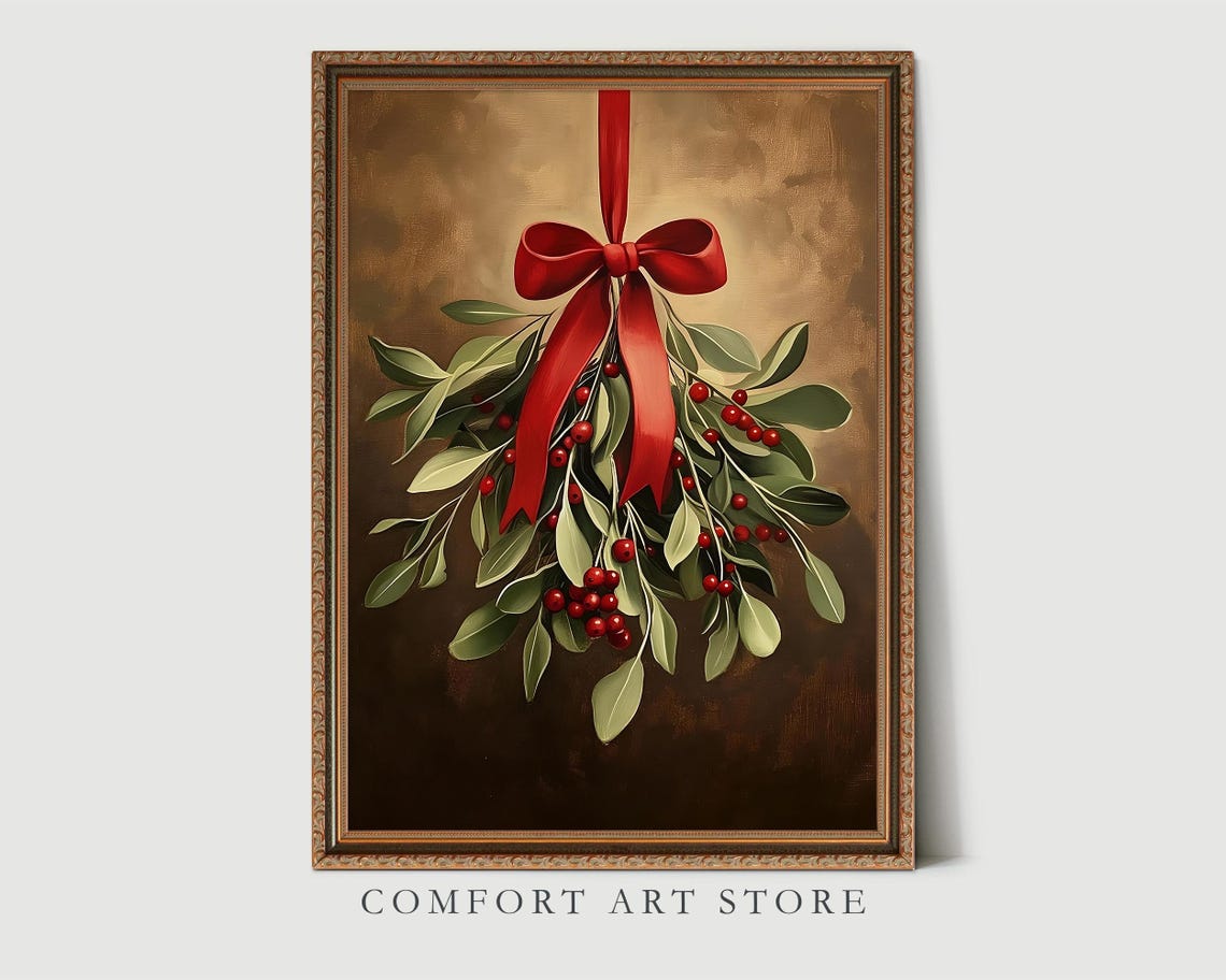 Christmas Hanging Holiday Greenery with Red Berries and Bow Print - Image 4