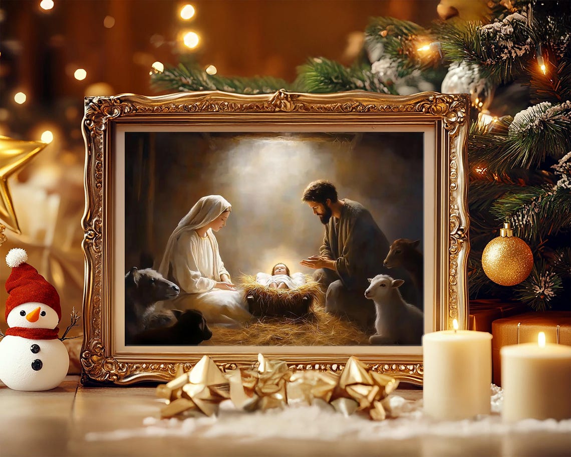 Nativity Scene With Mary Joseph and Baby Jesus in the Manger Poster - Image 5