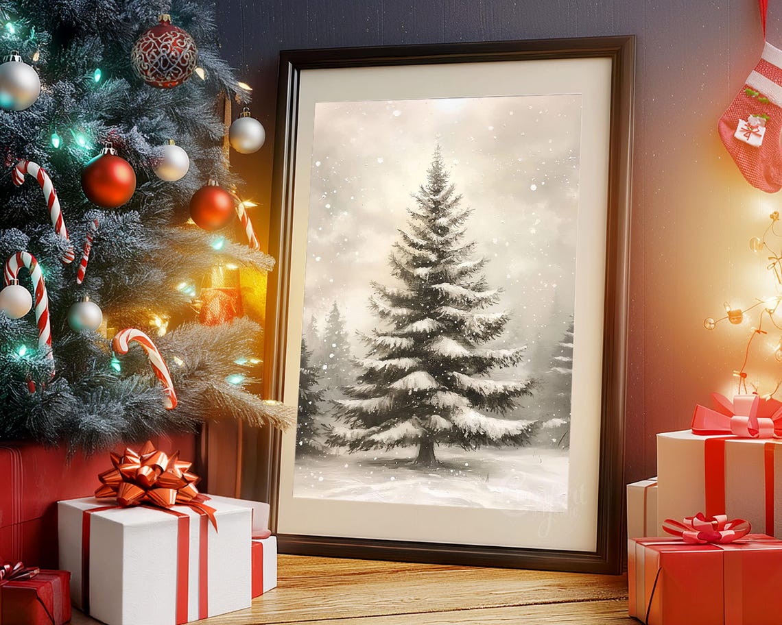 Majestic Snowy Evergreen Pine Tree Winter Forest Landscape Poster - Image 4