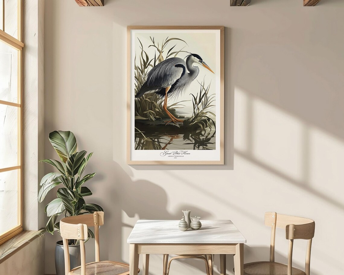 Audubon-Style Great Blue Heron Art Print, Vintage - Image 3