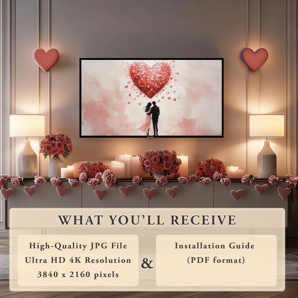 Couple Under Giant Red Petal Heart Romantic Valentines Art Poster - Image 6