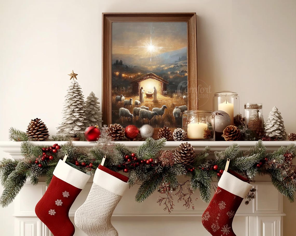 Nativity Stable Under the Star of Bethlehem Night Scene Poster - Image 5