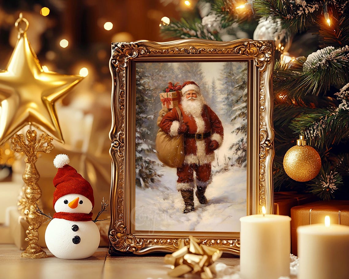 Vintage Christmas Santa Claus Wall Art Print Christmas Holiday Decor Santa Scene Dark Academia Winter Gifts Christmas Holiday Art - Image 4
