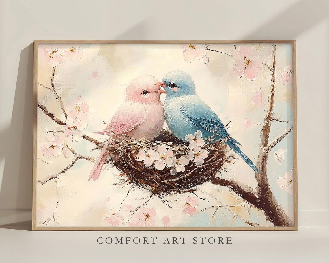 Vintage Birds Kissing Valentine Love Bird Art Print - Image 2