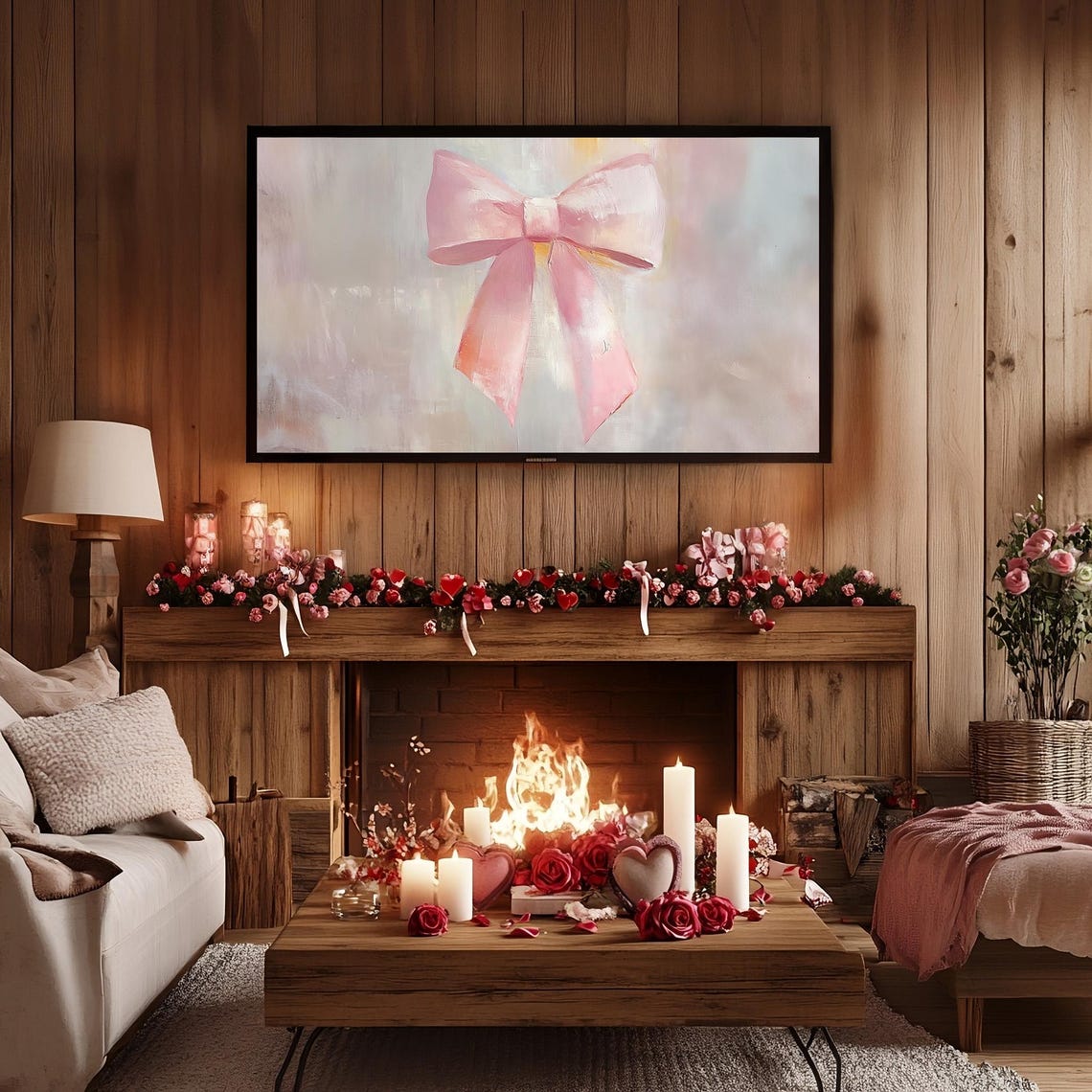 Coquette Pink Bow Oil Painting Soft Minimalist Valentines Decor Poster - Image 2