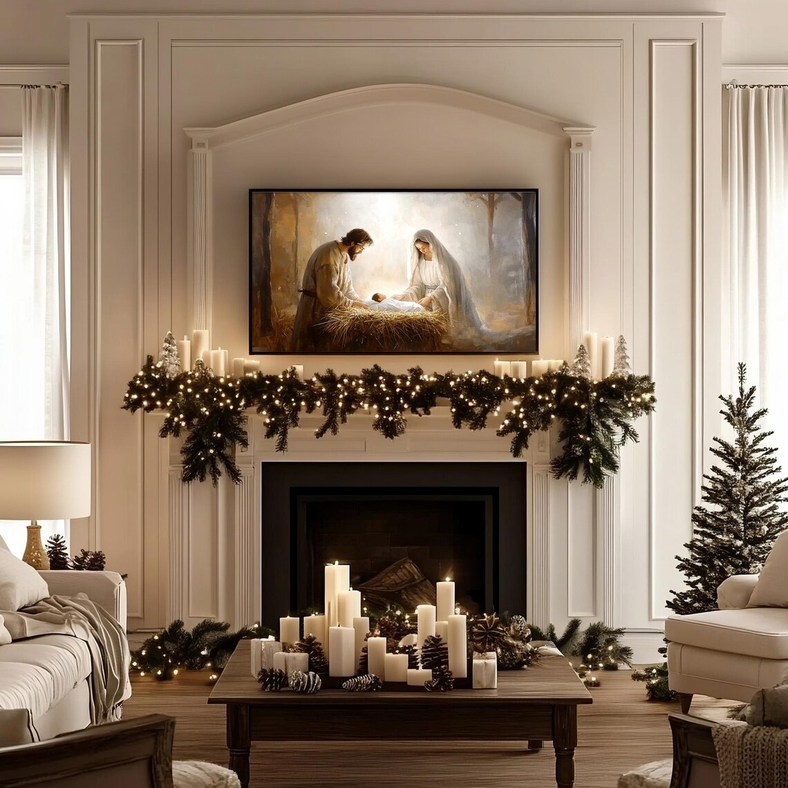 Mary And Joseph Gazing At Baby Jesus In The Manger Nativity Poster - Image 2