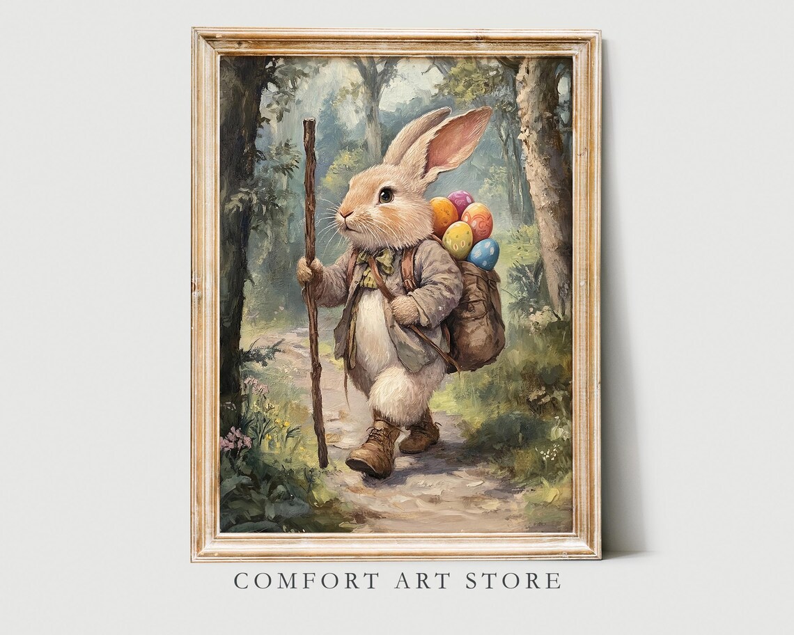Easter Bunny, Vintage Spring Nursery Art Print