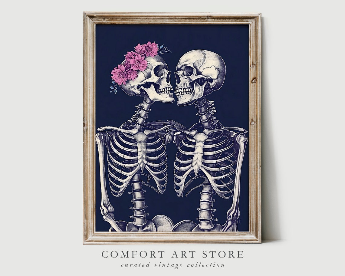 Skeleton Lovers With Pink Flower Crown Dark Gothic Romance Poster - Image 7