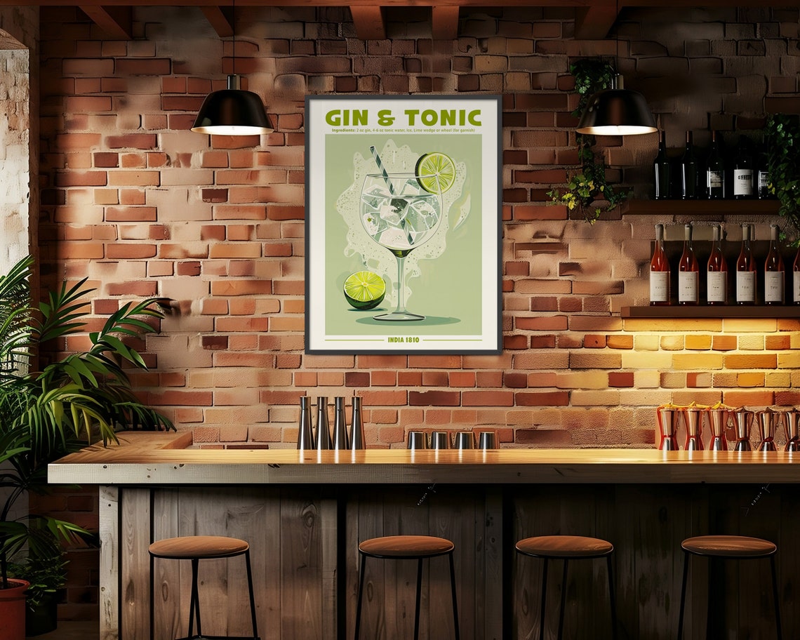 Gin and Tonic Cocktail Recipe Retro Kitchen Bar Decor Wall Art - Image 4