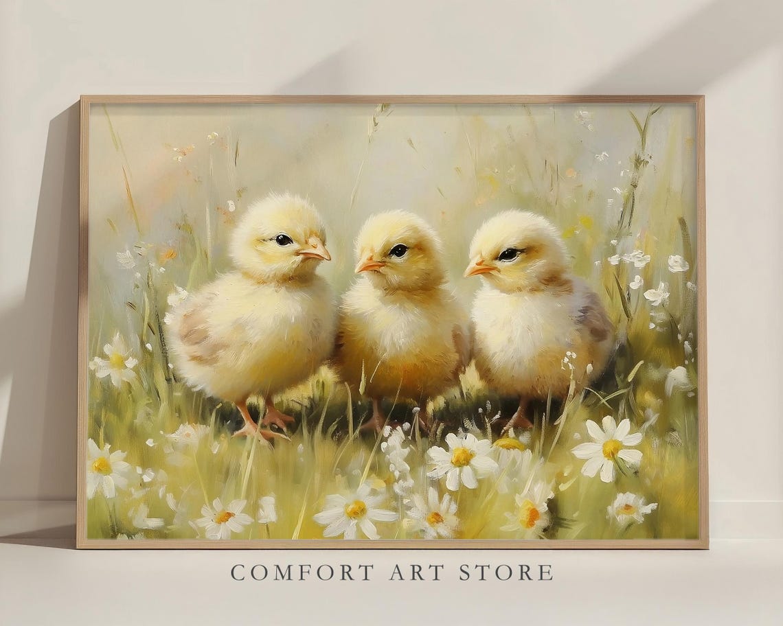 Easter Baby Chicks Print Cute Easter Chicken Neutral Wildflower Easter Nursery Easter Vintage Spring Nursery Decor Easter Wall Art - Image 3