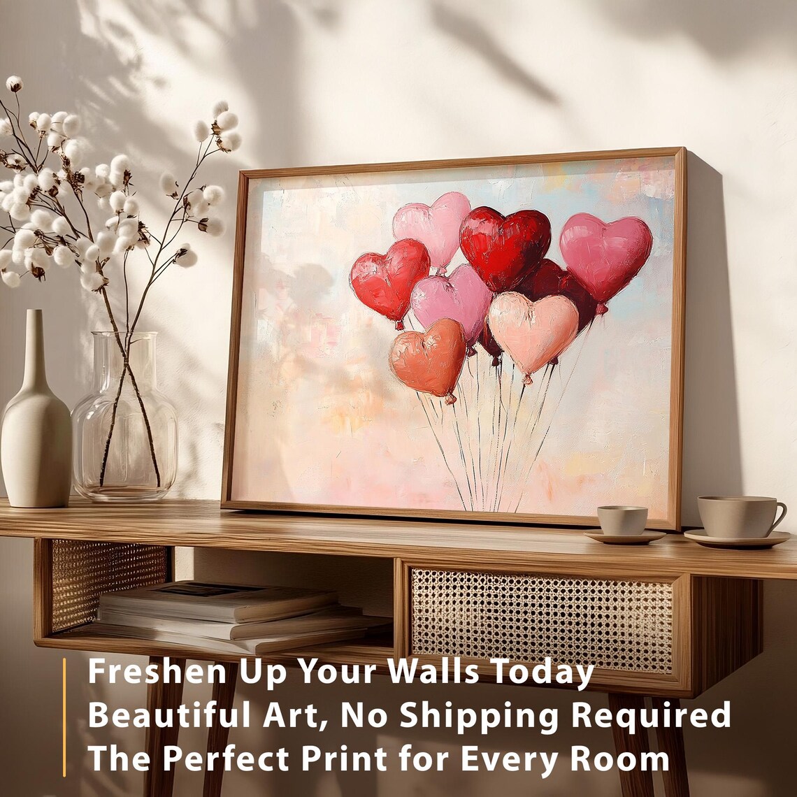 Valentine Red Pink Heart Balloons Bouquet Oil Painting Romantic Poster - Image 3