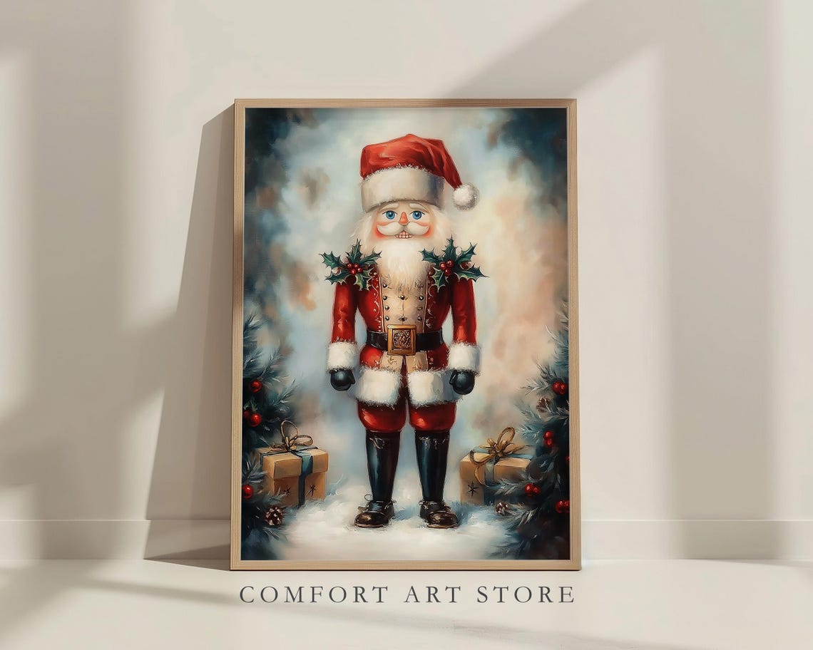 Nutcracker Soldier Wearing Santa Hat with Holly Sprigs Wall Art - Image 7